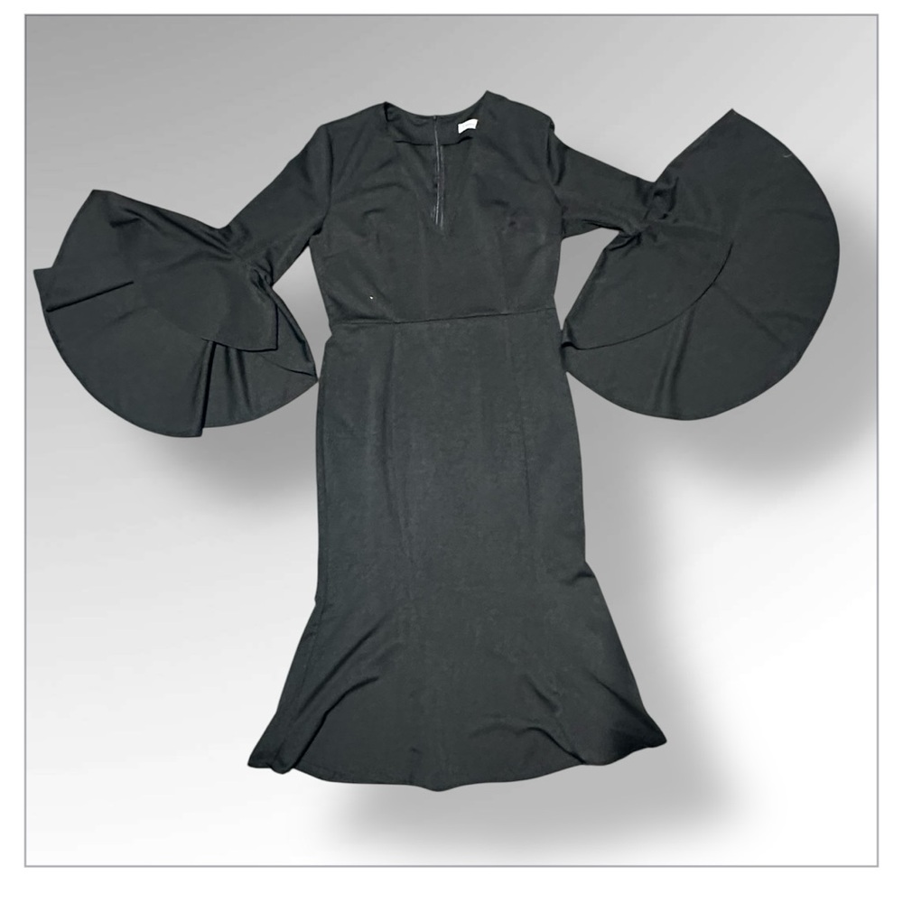 VfEmage Black Bell Sleeve V-Neck Midi Dress size 14 dramatic - Picture 4 of 9